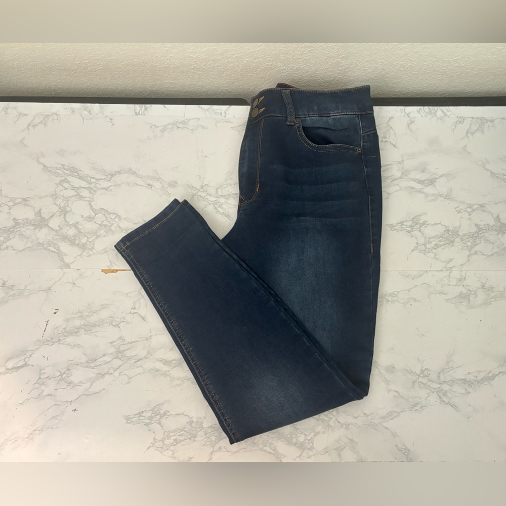 Jeans Womens Dark Blue Wide Leg High Rise Cotton Denim Pocket Sz 8P Petite